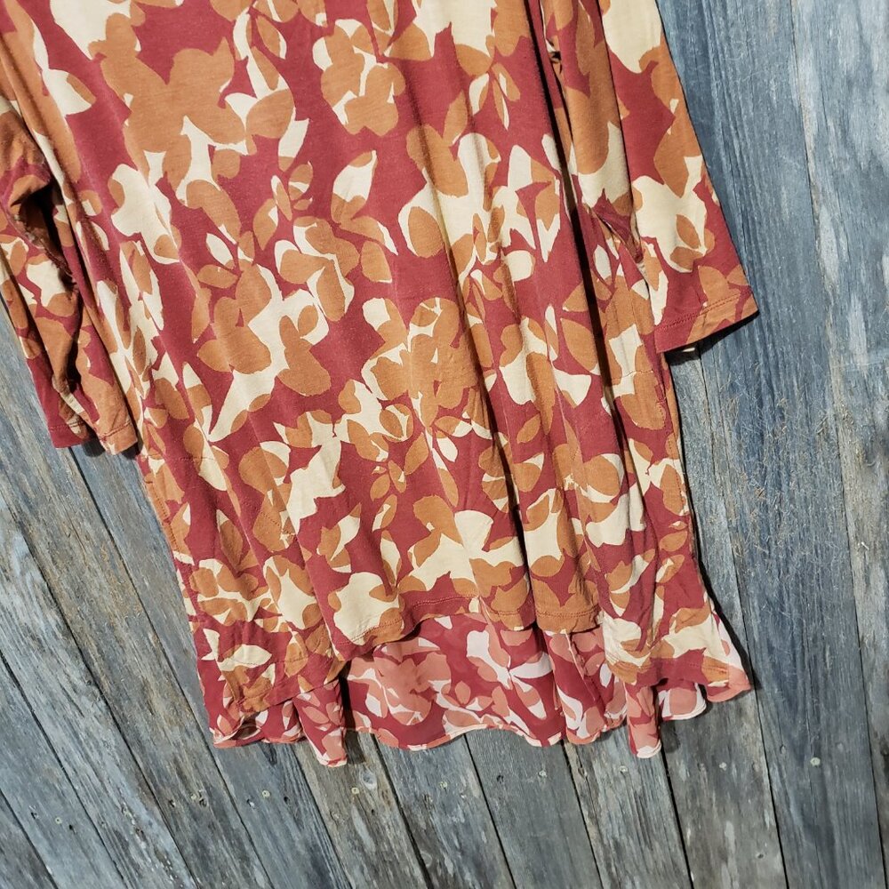 LOGO Lori Goldstein XL Top Tunic Knit Stretch Orange Peach Floral Boho Comfy - Picture 4 of 8